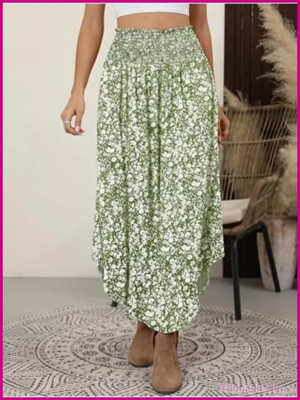 Maxi Skirt Flowy Pleated High Waisted with Pockets Boho